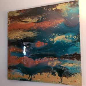 Abstract Acrylic Resin Pour on Canvas